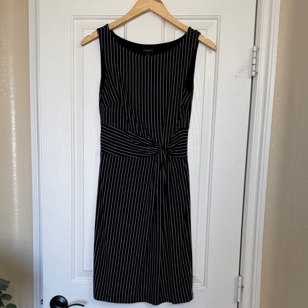 Ann Taylor Black and White Striped Midi Dress